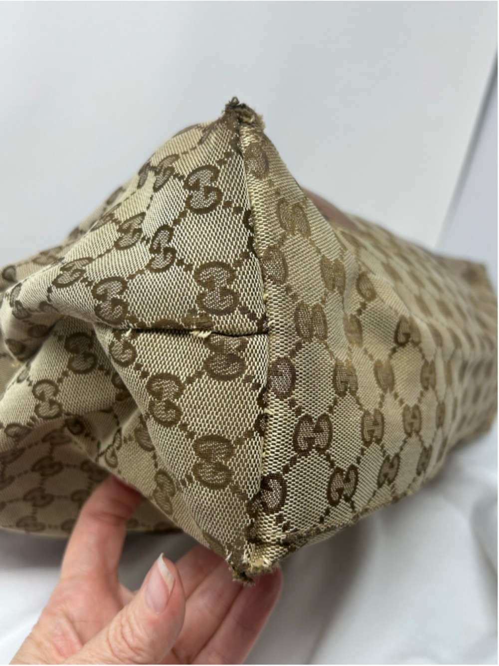Gucci GG Canvas Bamboo Bar Tote Beige Monogram Shoulder Bag Leather - Picture 9 of 16